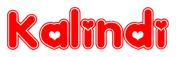 The image is a clipart featuring the word Kalindi written in a stylized font with a heart shape replacing inserted into the center of each letter. The color scheme of the text and hearts is red with a light outline.