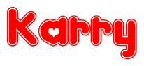The image is a clipart featuring the word Karry written in a stylized font with a heart shape replacing inserted into the center of each letter. The color scheme of the text and hearts is red with a light outline.