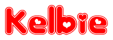 The image is a clipart featuring the word Kelbie written in a stylized font with a heart shape replacing inserted into the center of each letter. The color scheme of the text and hearts is red with a light outline.