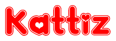 The image is a clipart featuring the word Kattiz written in a stylized font with a heart shape replacing inserted into the center of each letter. The color scheme of the text and hearts is red with a light outline.