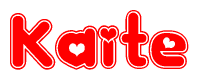 The image is a clipart featuring the word Kaite written in a stylized font with a heart shape replacing inserted into the center of each letter. The color scheme of the text and hearts is red with a light outline.
