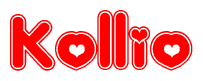 The image displays the word Kollio written in a stylized red font with hearts inside the letters.