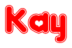 The image displays the word Kay written in a stylized red font with hearts inside the letters.
