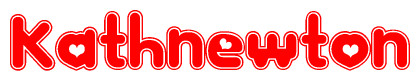 The image is a clipart featuring the word Kathnewton written in a stylized font with a heart shape replacing inserted into the center of each letter. The color scheme of the text and hearts is red with a light outline.