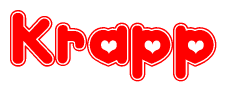 The image displays the word Krapp written in a stylized red font with hearts inside the letters.