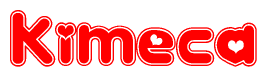 The image displays the word Kimeca written in a stylized red font with hearts inside the letters.