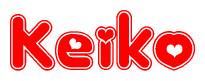 The image displays the word Keiko written in a stylized red font with hearts inside the letters.