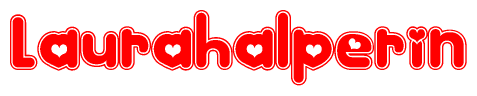 Red and White Laurahalperin Word with Heart Design