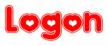 The image displays the word Logon written in a stylized red font with hearts inside the letters.