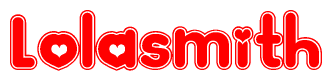 The image is a clipart featuring the word Lolasmith written in a stylized font with a heart shape replacing inserted into the center of each letter. The color scheme of the text and hearts is red with a light outline.