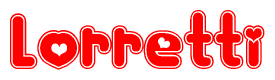 The image displays the word Lorretti written in a stylized red font with hearts inside the letters.