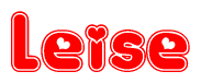 The image displays the word Leise written in a stylized red font with hearts inside the letters.