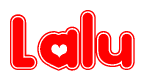 The image displays the word Lalu written in a stylized red font with hearts inside the letters.
