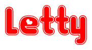 The image is a clipart featuring the word Letty written in a stylized font with a heart shape replacing inserted into the center of each letter. The color scheme of the text and hearts is red with a light outline.