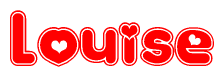 The image is a clipart featuring the word Louise written in a stylized font with a heart shape replacing inserted into the center of each letter. The color scheme of the text and hearts is red with a light outline.