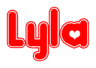 The image displays the word Lyla written in a stylized red font with hearts inside the letters.