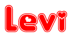 The image displays the word Levi written in a stylized red font with hearts inside the letters.