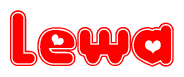 The image is a clipart featuring the word Lewa written in a stylized font with a heart shape replacing inserted into the center of each letter. The color scheme of the text and hearts is red with a light outline.