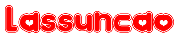 The image is a clipart featuring the word Lassuncao written in a stylized font with a heart shape replacing inserted into the center of each letter. The color scheme of the text and hearts is red with a light outline.