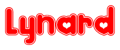 The image is a clipart featuring the word Lynard written in a stylized font with a heart shape replacing inserted into the center of each letter. The color scheme of the text and hearts is red with a light outline.