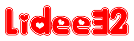 The image displays the word Lidee32 written in a stylized red font with hearts inside the letters.