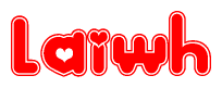 The image is a clipart featuring the word Laiwh written in a stylized font with a heart shape replacing inserted into the center of each letter. The color scheme of the text and hearts is red with a light outline.