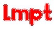 The image is a clipart featuring the word Lmpt written in a stylized font with a heart shape replacing inserted into the center of each letter. The color scheme of the text and hearts is red with a light outline.