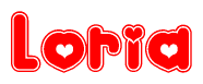The image displays the word Loria written in a stylized red font with hearts inside the letters.