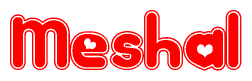 The image displays the word Meshal written in a stylized red font with hearts inside the letters.