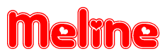   The image is a clipart featuring the word Meline written in a stylized font with a heart shape replacing inserted into the center of each letter. The color scheme of the text and hearts is red with a light outline. 