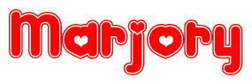 The image displays the word Marjory written in a stylized red font with hearts inside the letters.