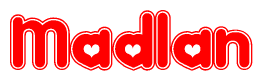 The image displays the word Madlan written in a stylized red font with hearts inside the letters.