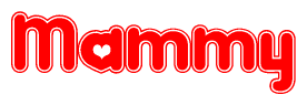 The image is a clipart featuring the word Mammy written in a stylized font with a heart shape replacing inserted into the center of each letter. The color scheme of the text and hearts is red with a light outline.