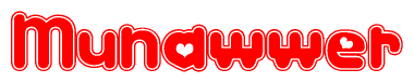 The image displays the word Munawwer written in a stylized red font with hearts inside the letters.