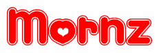 The image displays the word Mornz written in a stylized red font with hearts inside the letters.