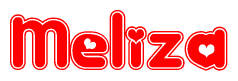 The image is a clipart featuring the word Meliza written in a stylized font with a heart shape replacing inserted into the center of each letter. The color scheme of the text and hearts is red with a light outline.