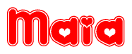 The image displays the word Maia written in a stylized red font with hearts inside the letters.