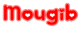 The image displays the word Mougib written in a stylized red font with hearts inside the letters.