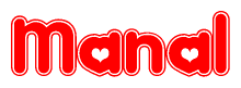 The image displays the word Manal written in a stylized red font with hearts inside the letters.