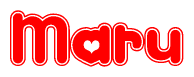The image is a clipart featuring the word Maru written in a stylized font with a heart shape replacing inserted into the center of each letter. The color scheme of the text and hearts is red with a light outline.