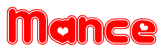 The image displays the word Mance written in a stylized red font with hearts inside the letters.