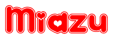 The image displays the word Miazu written in a stylized red font with hearts inside the letters.