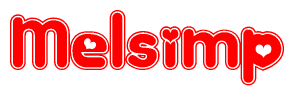The image displays the word Melsimp written in a stylized red font with hearts inside the letters.