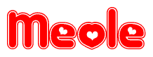 The image is a clipart featuring the word Meole written in a stylized font with a heart shape replacing inserted into the center of each letter. The color scheme of the text and hearts is red with a light outline.