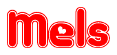 The image is a clipart featuring the word Mels written in a stylized font with a heart shape replacing inserted into the center of each letter. The color scheme of the text and hearts is red with a light outline.
