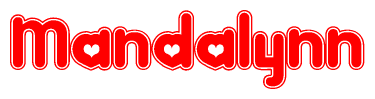 The image is a clipart featuring the word Mandalynn written in a stylized font with a heart shape replacing inserted into the center of each letter. The color scheme of the text and hearts is red with a light outline.