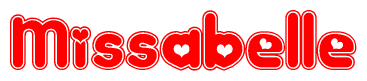 The image is a clipart featuring the word Missabelle written in a stylized font with a heart shape replacing inserted into the center of each letter. The color scheme of the text and hearts is red with a light outline.