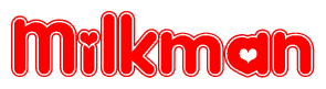 The image is a clipart featuring the word Milkman written in a stylized font with a heart shape replacing inserted into the center of each letter. The color scheme of the text and hearts is red with a light outline.
