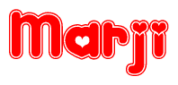 The image is a clipart featuring the word Marji written in a stylized font with a heart shape replacing inserted into the center of each letter. The color scheme of the text and hearts is red with a light outline.