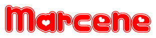 The image is a clipart featuring the word Marcene written in a stylized font with a heart shape replacing inserted into the center of each letter. The color scheme of the text and hearts is red with a light outline.
